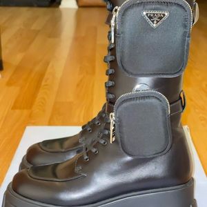Prada Monolith Leather Tall Combat Boots - Size 39.5 or 9.5